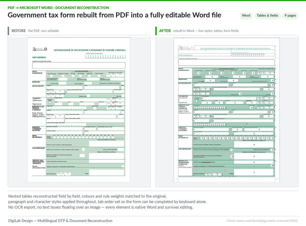 9-page government form rebuilt from flat PDF into editable Word